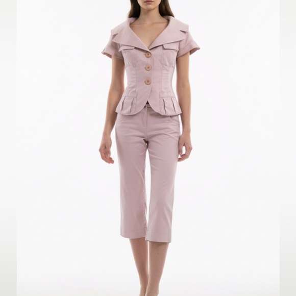 VTG Y2K Marciano Light Pink Button Up Top & Capri Pants Set 0 - Picture 1 of 16